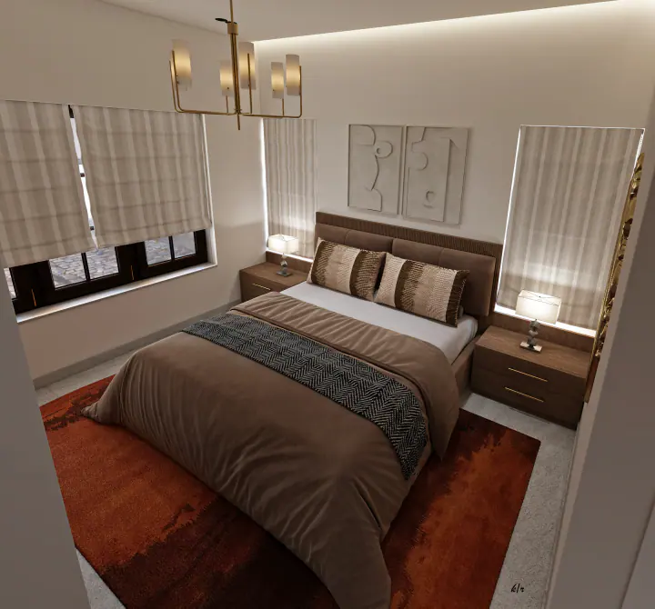 Warme slaapkamer met zachte materialen en kleur